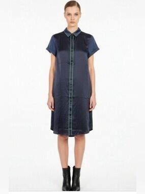 Wildfang The Empower Shirt Dress Navy/Green Trim NWOT